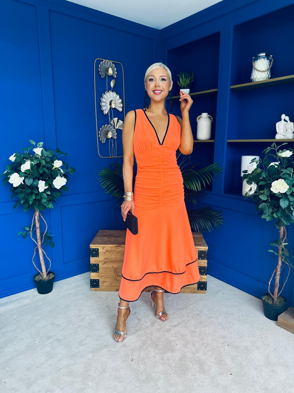 Cleo Ruched & Layered Midi Dress Amber