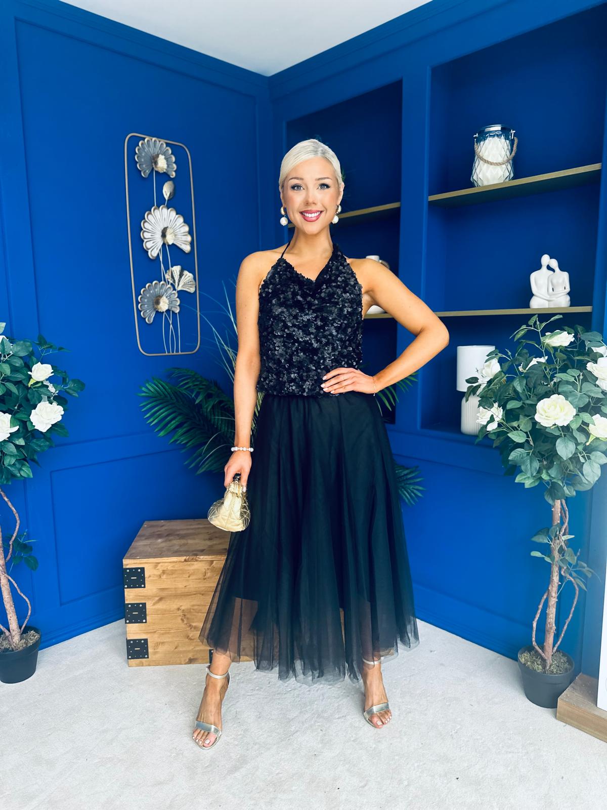 Maxine Tulle Midi Skirt Black