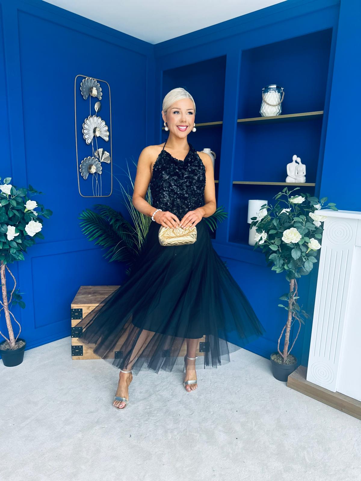 Maxine Tulle Midi Skirt Black