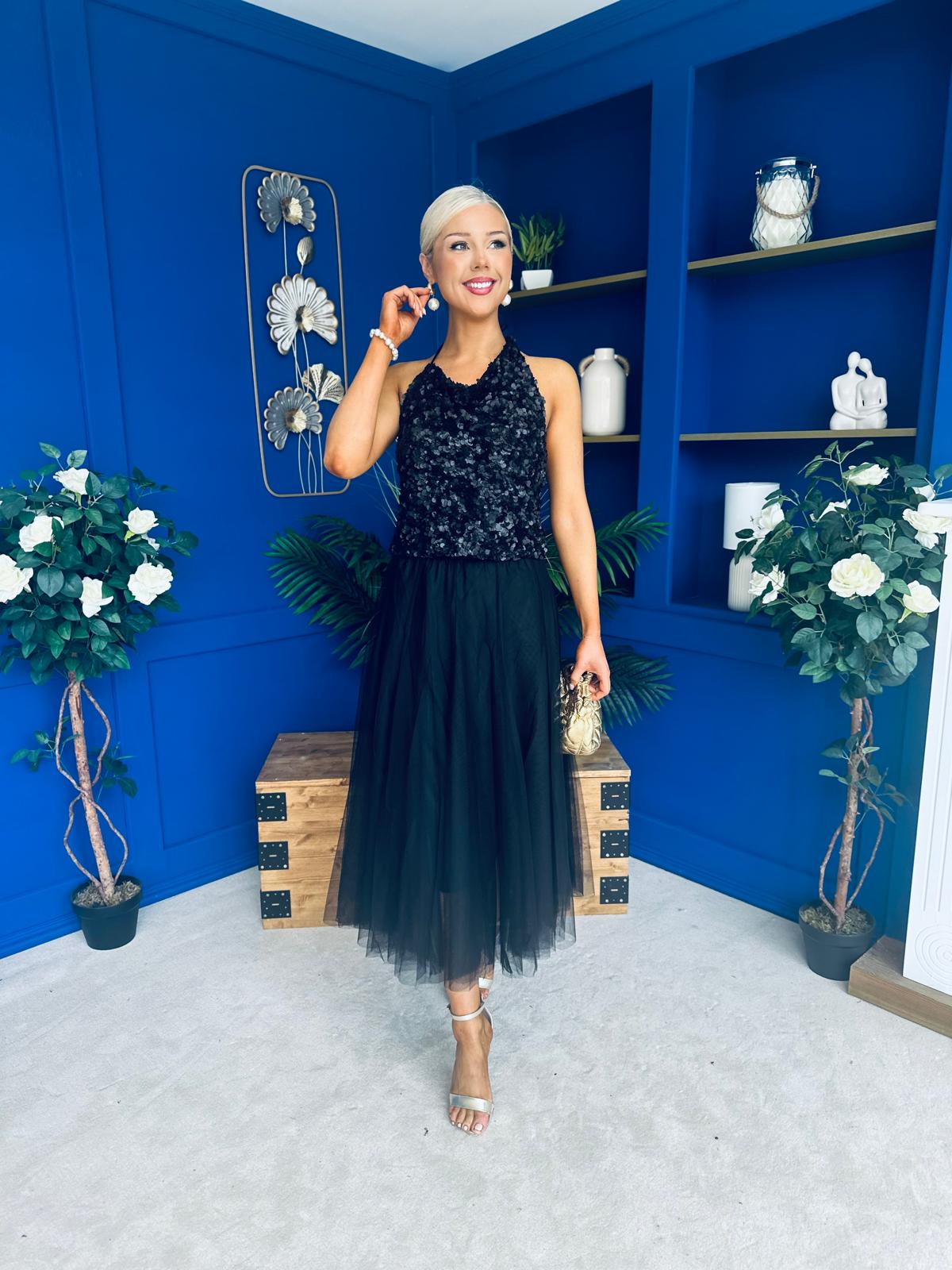 Maxine Tulle Midi Skirt Black