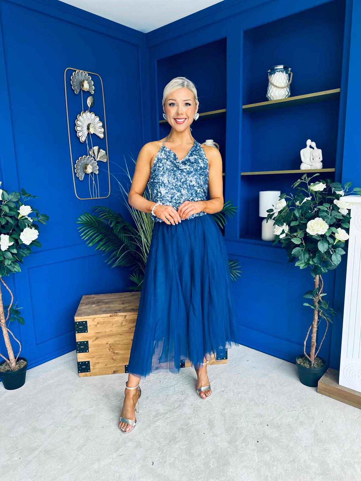 Maxine Tulle Midi Skirt Navy