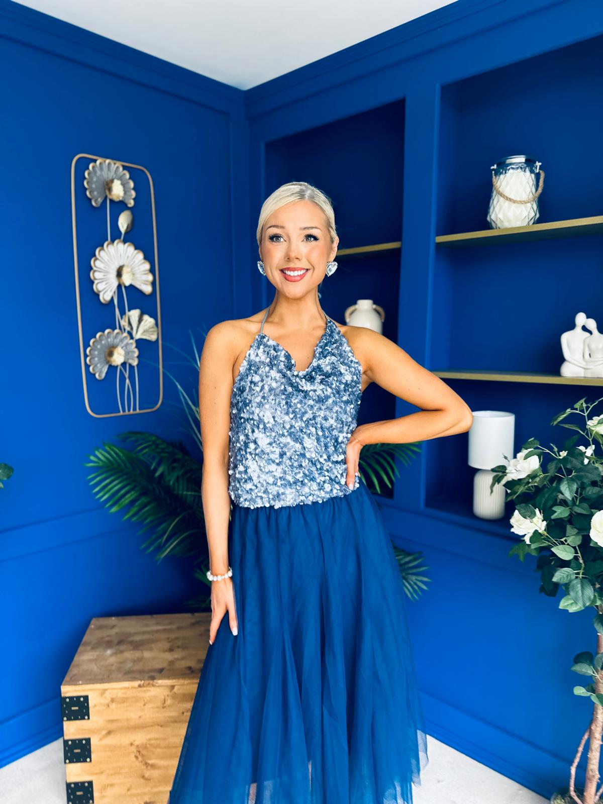 Ruth Detailed Sequin Top Blue