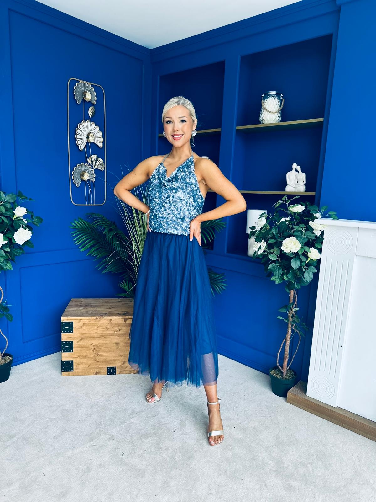 Maxine Tulle Midi Skirt Navy