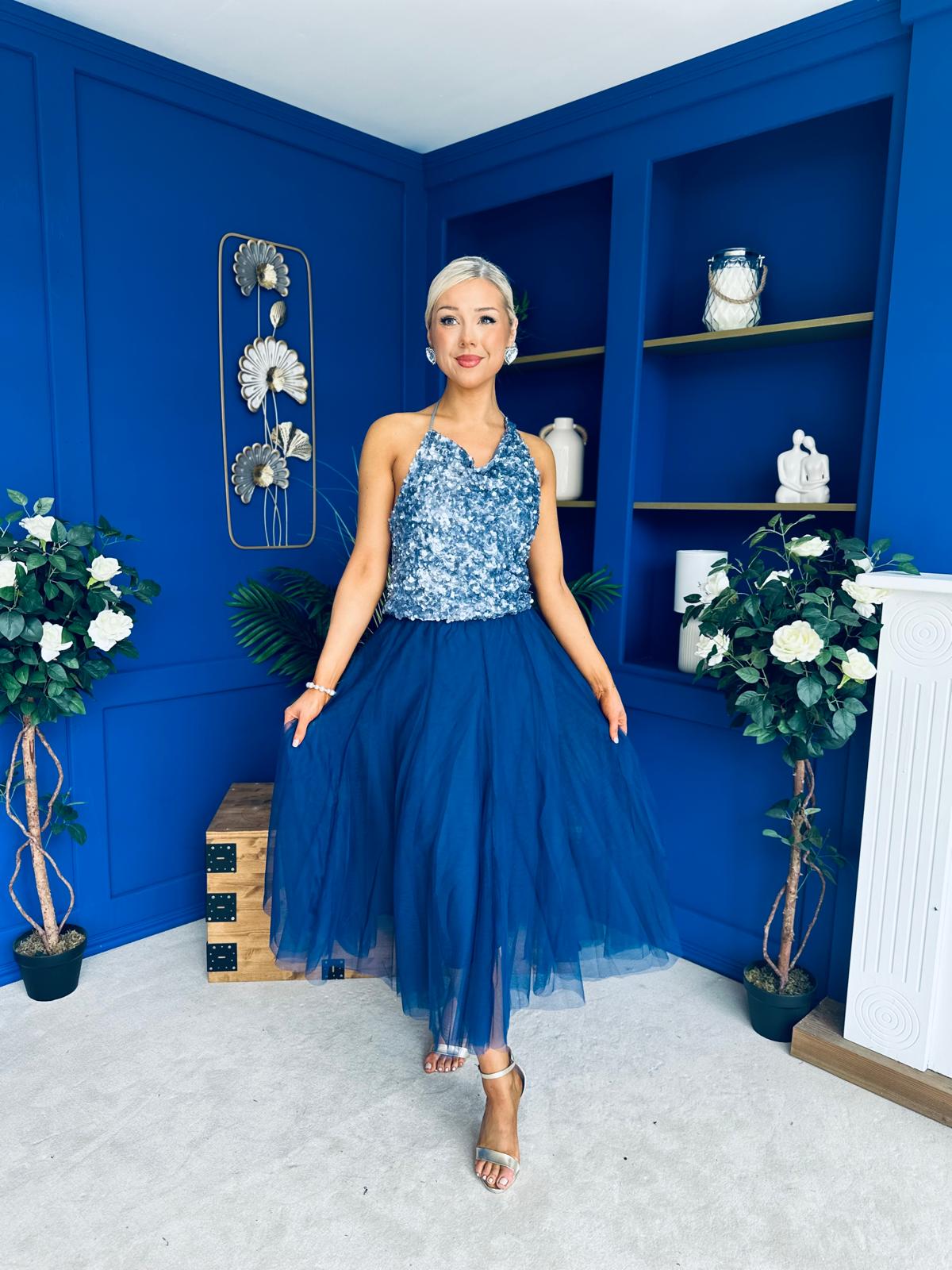 Maxine Tulle Midi Skirt Navy