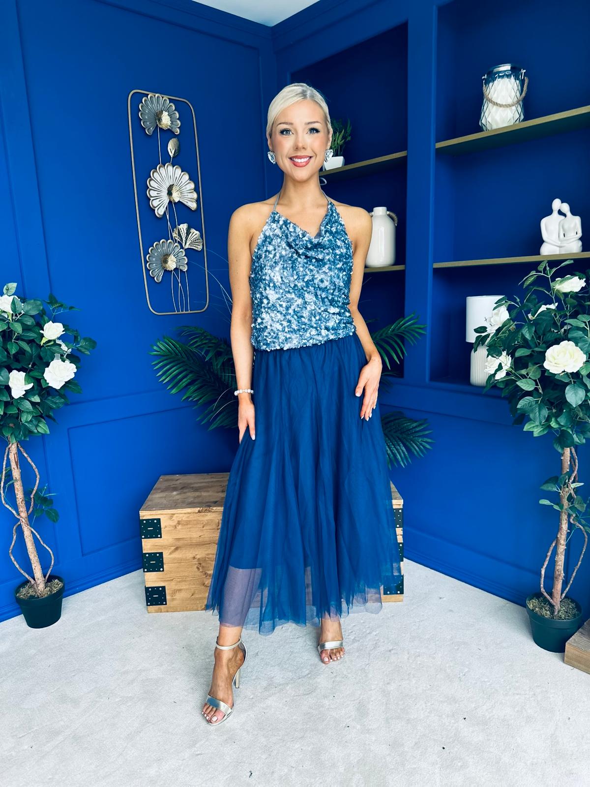 Maxine Tulle Midi Skirt Navy