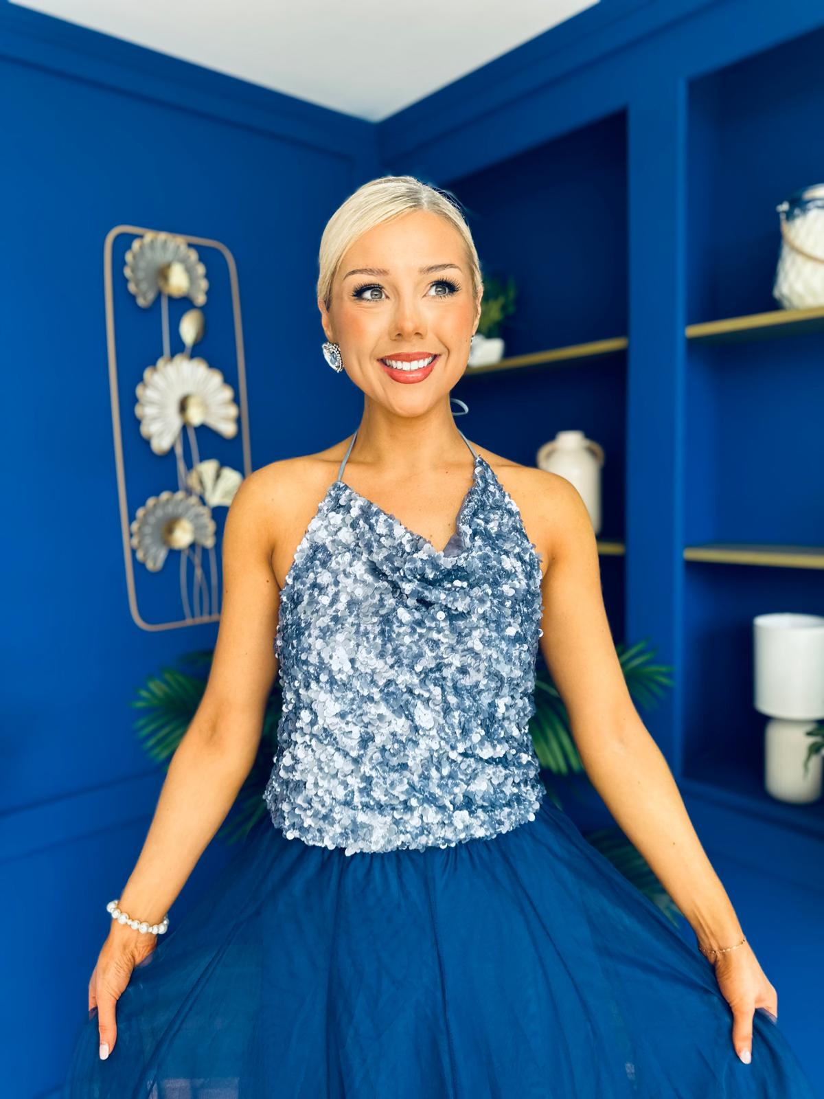 Ruth Detailed Sequin Top Blue