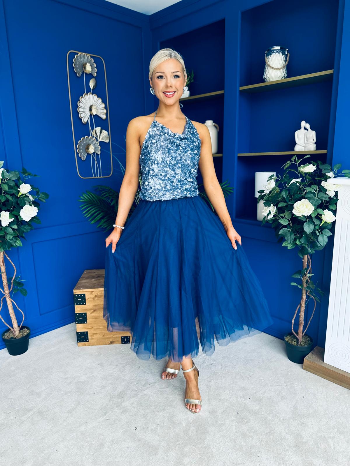 Maxine Tulle Midi Skirt Navy