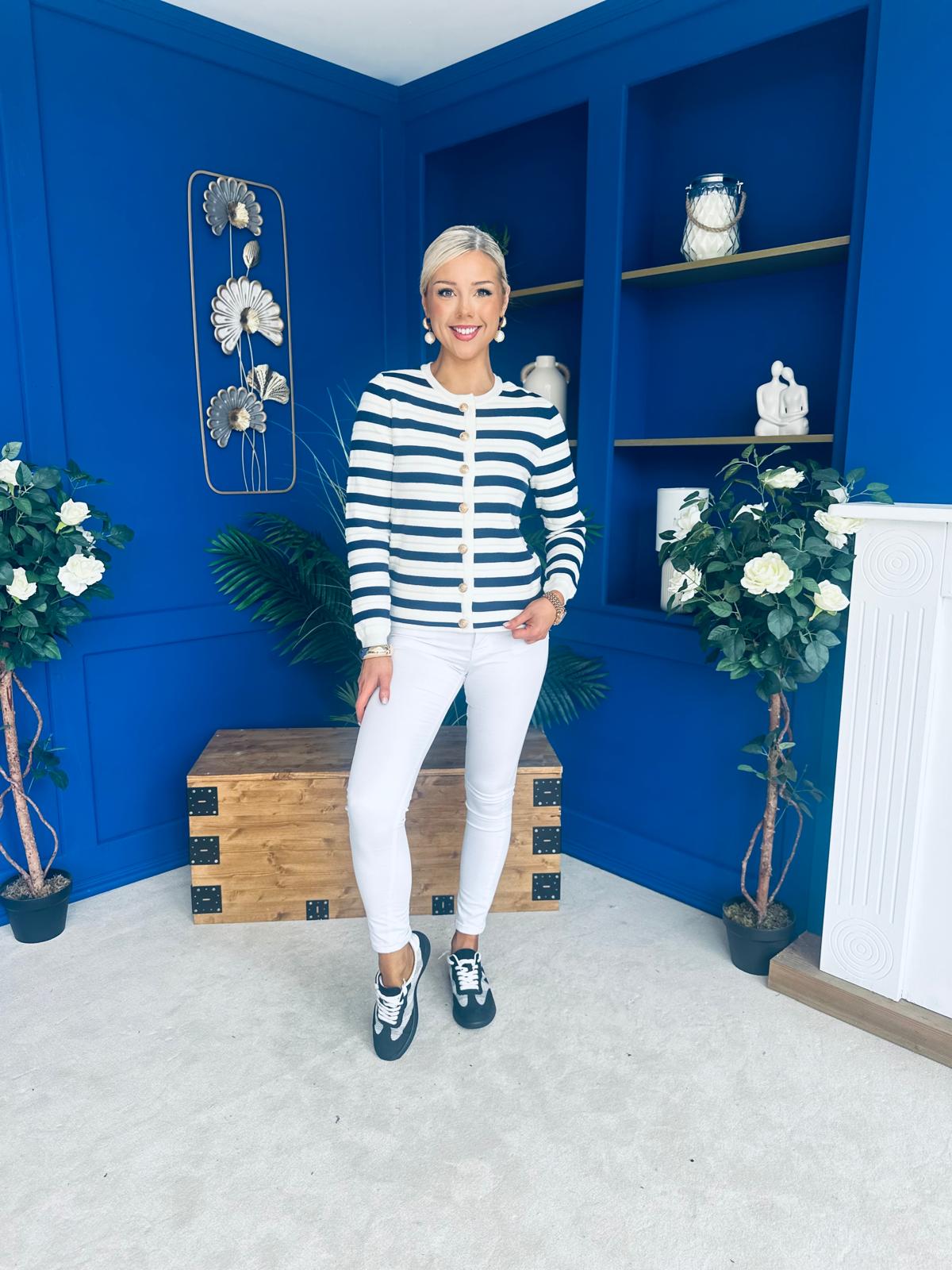Sorcha Striped Cardi Navy