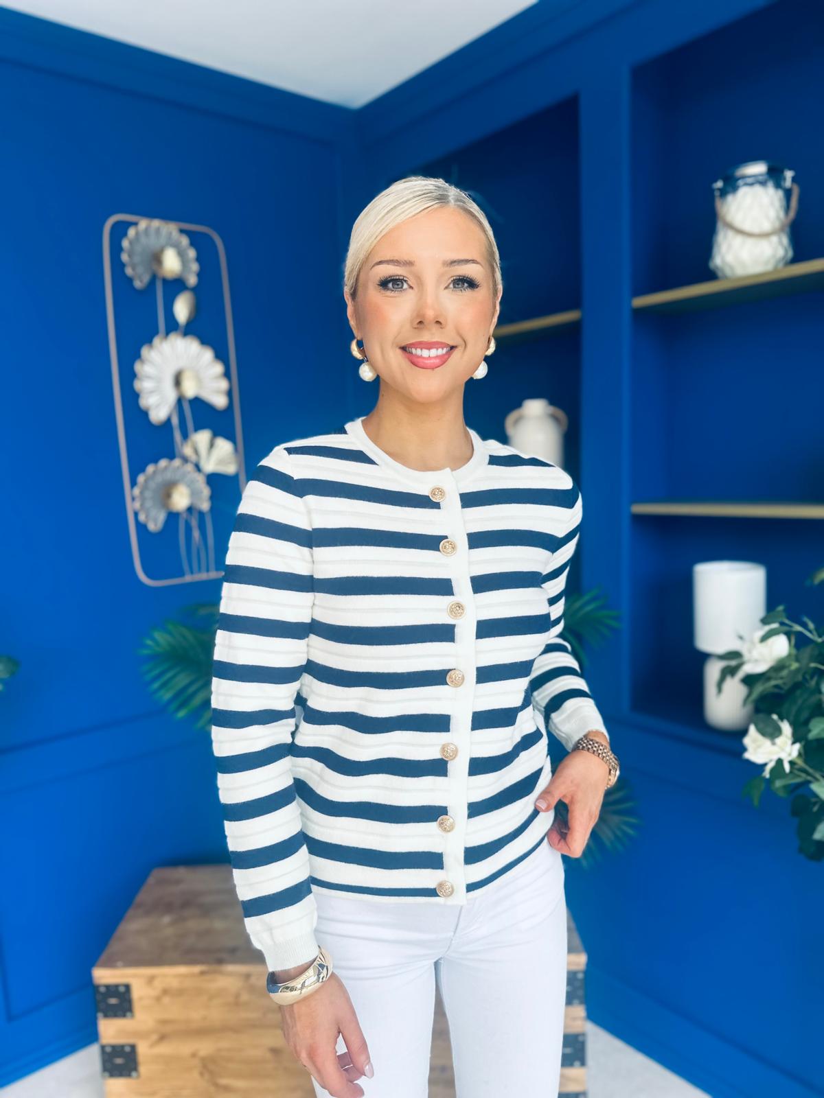 Sorcha Striped Cardi Navy