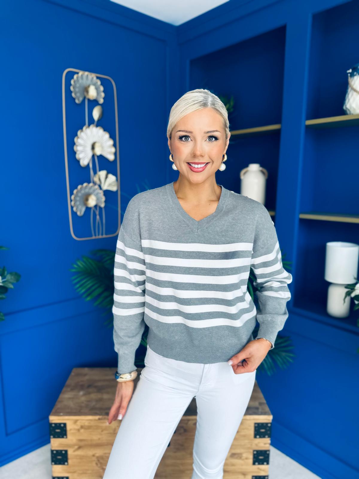 Molly Button Detail Knit Jumper Grey