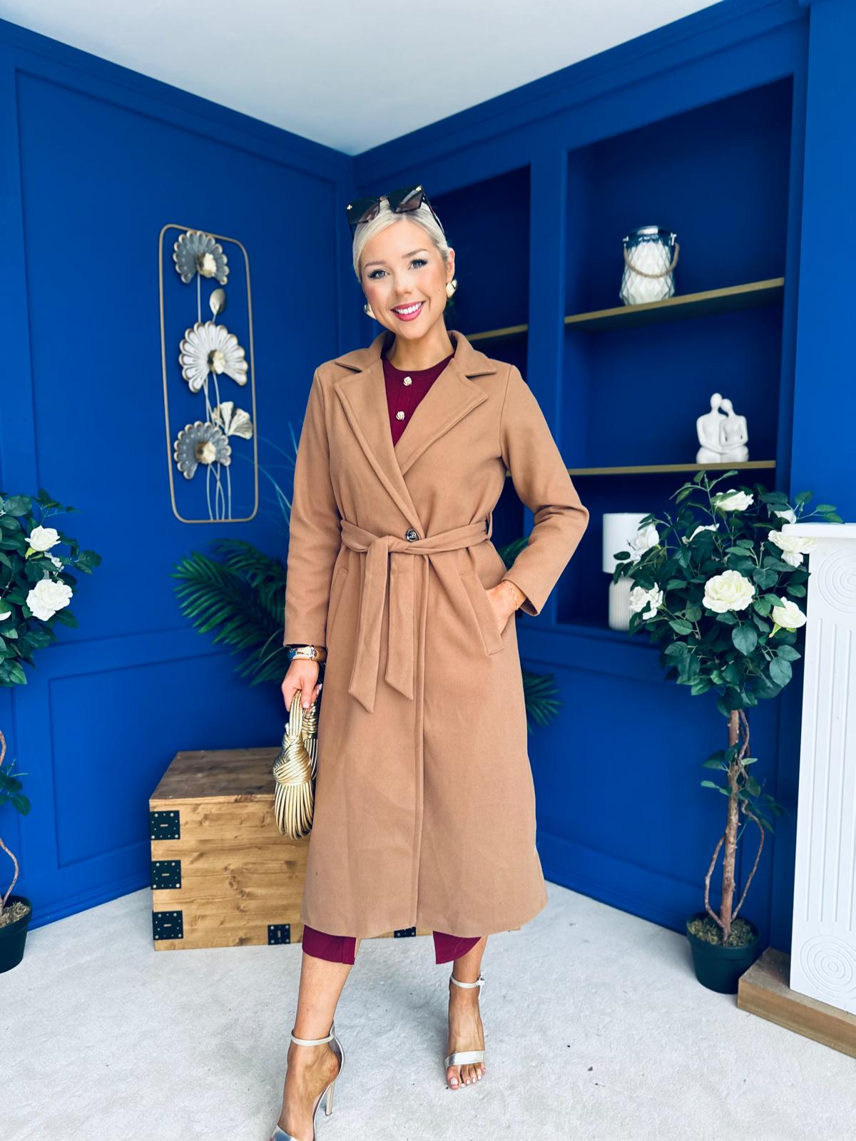 Angela Detailed Trench Coat Camel