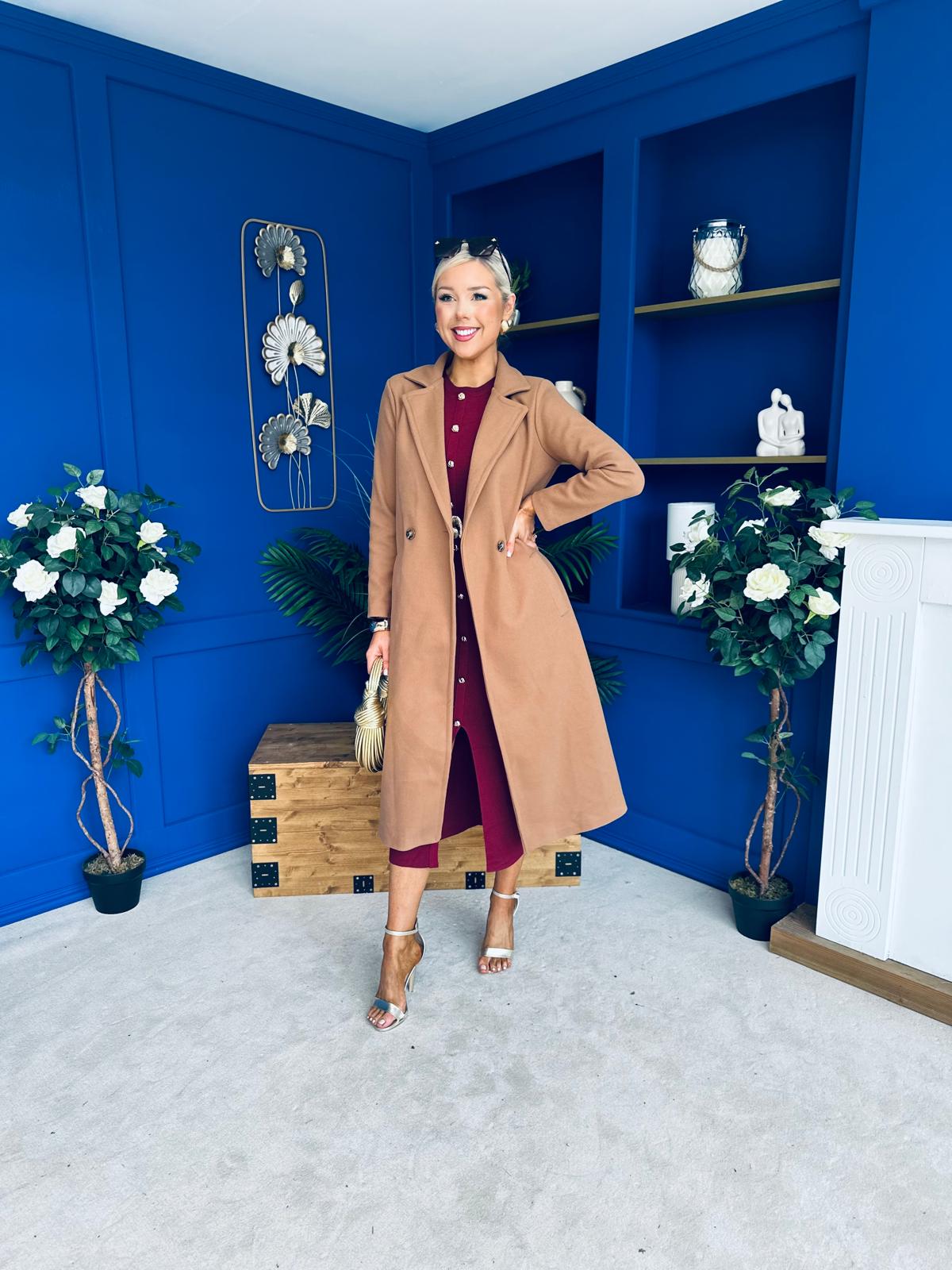 Angela Detailed Trench Coat Camel