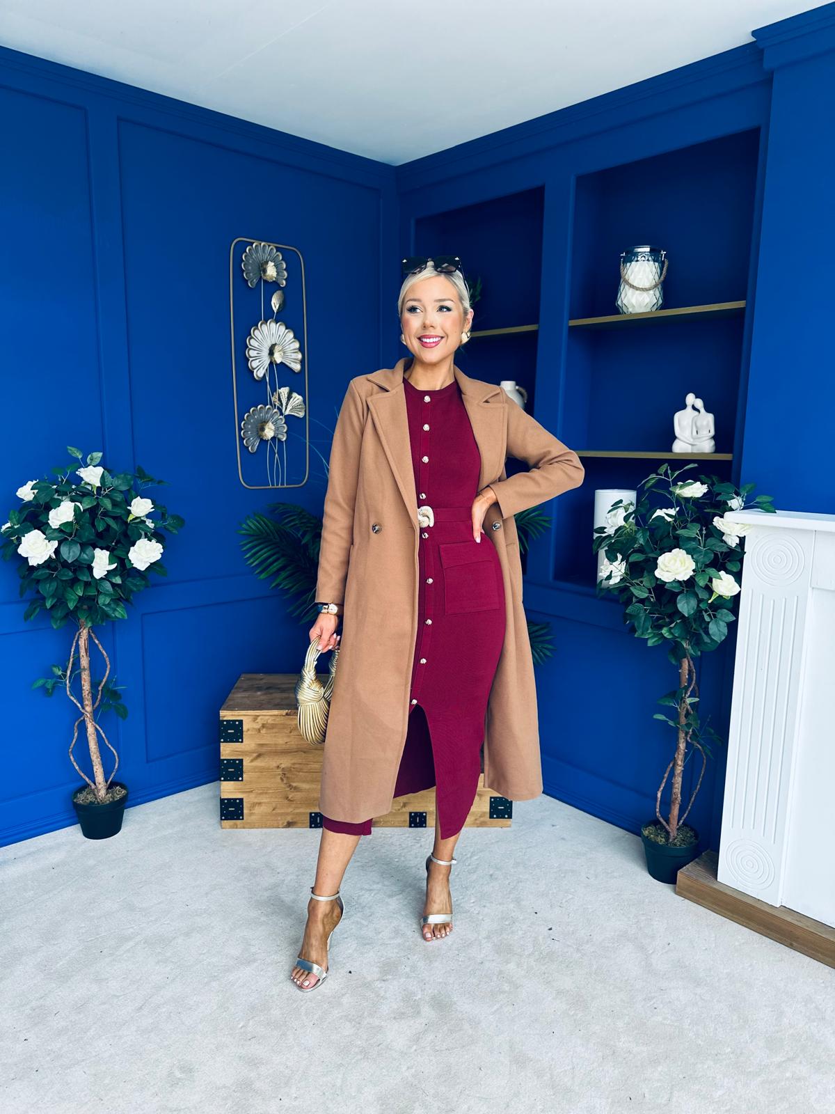 Angela Detailed Trench Coat Camel