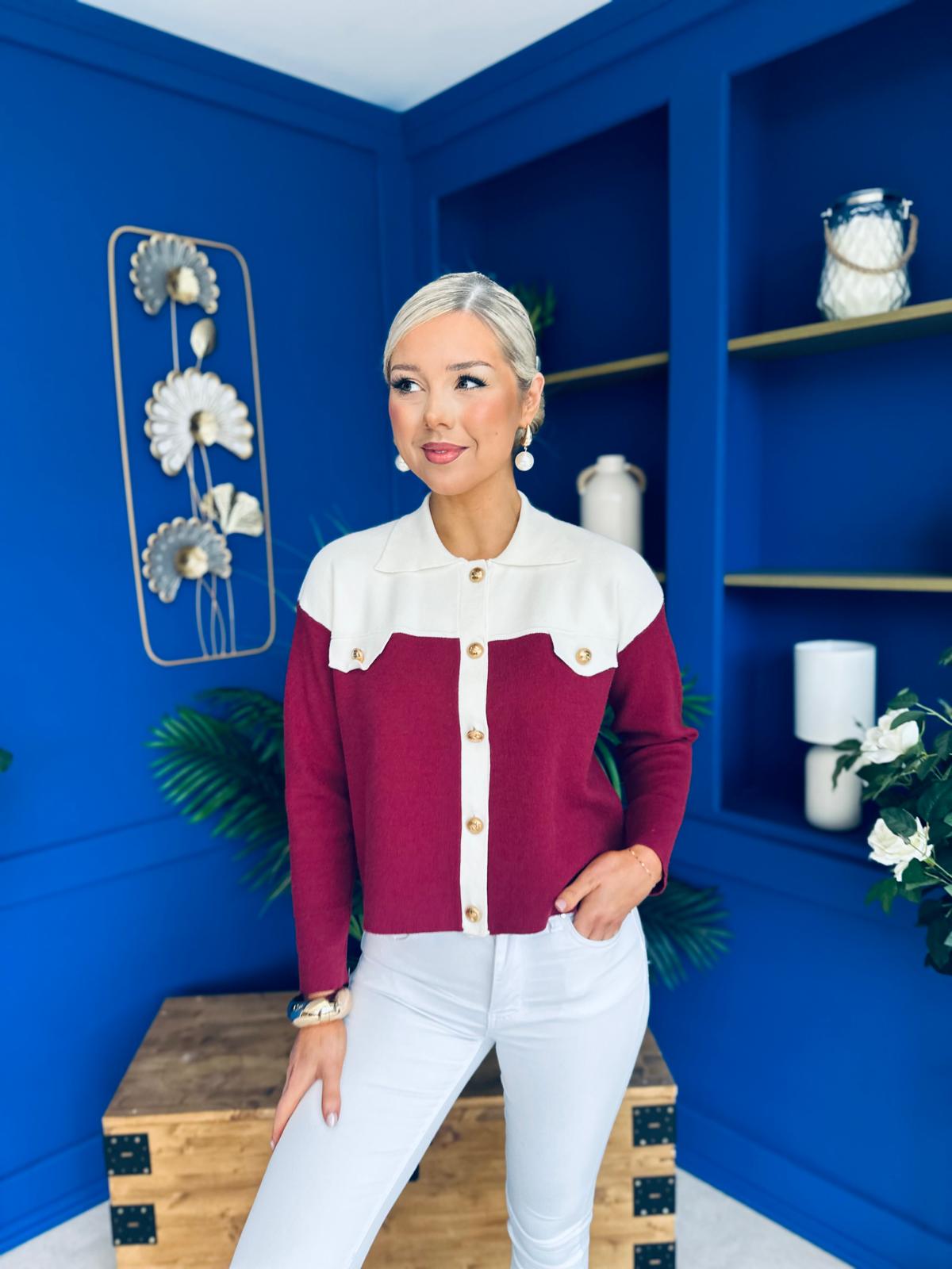 Michelle Detailed Cardi Burgundy
