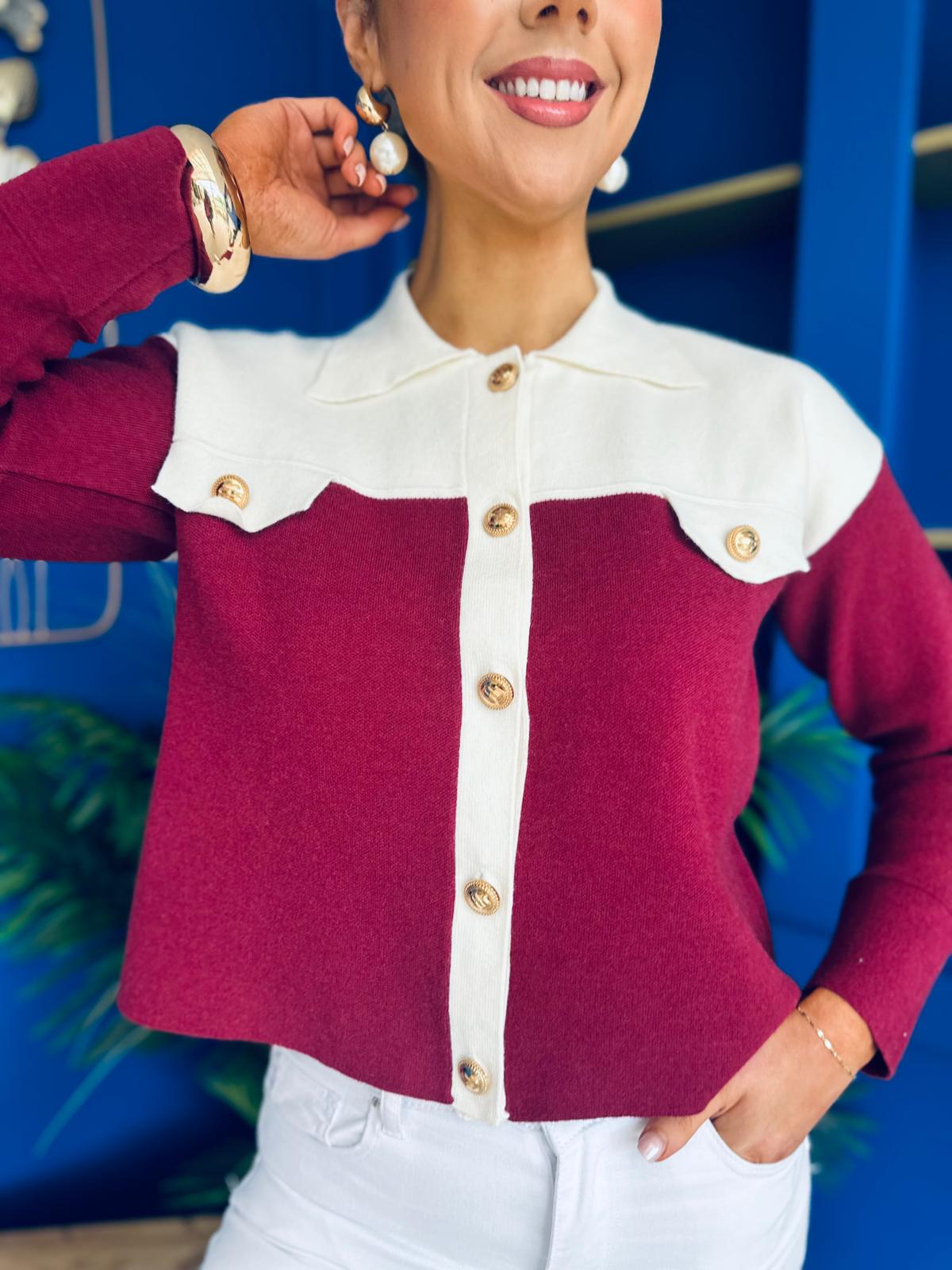Michelle Detailed Cardi Burgundy