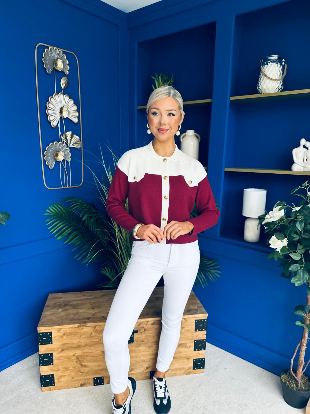 Michelle Detailed Cardi Burgundy