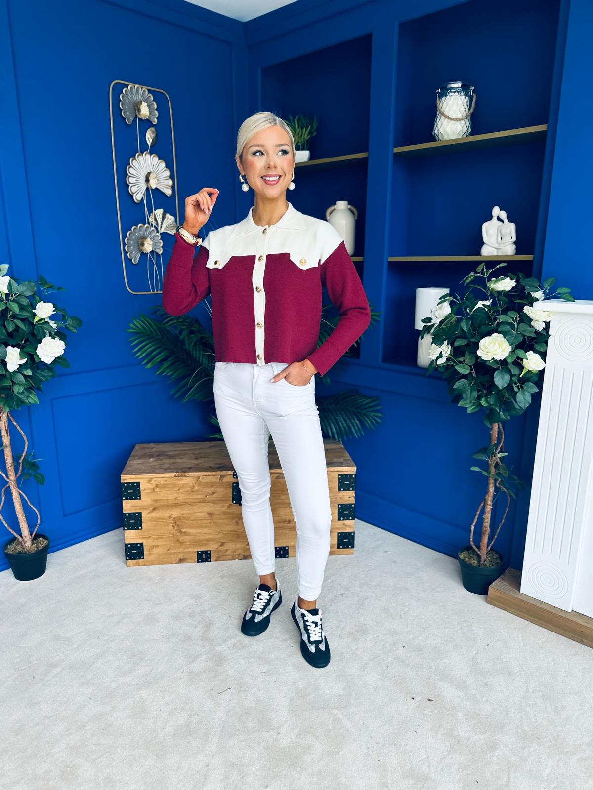 Michelle Detailed Cardi Burgundy