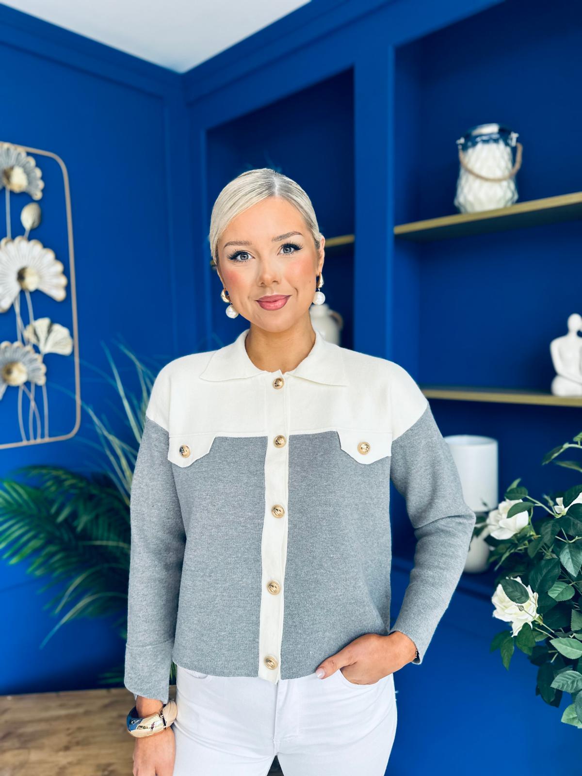 Michelle Detailed Cardi Grey
