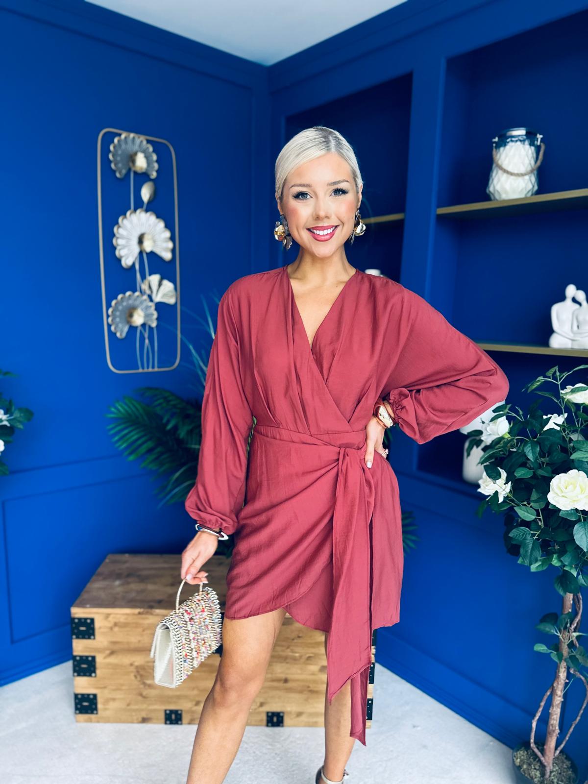 Danni Drape Detail Mini Dress Wine