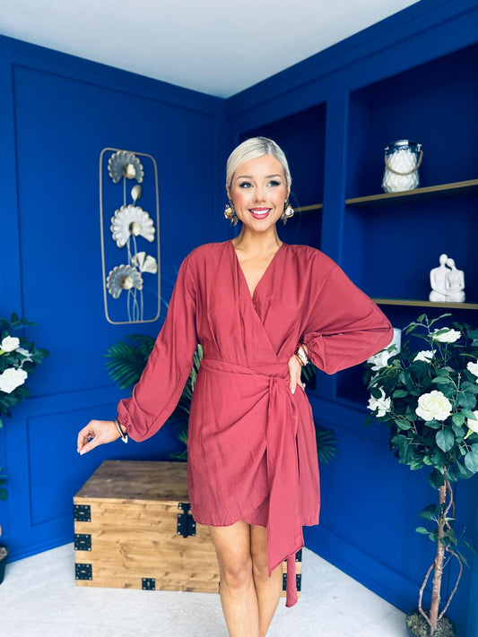 Danni Drape Detail Mini Dress Wine