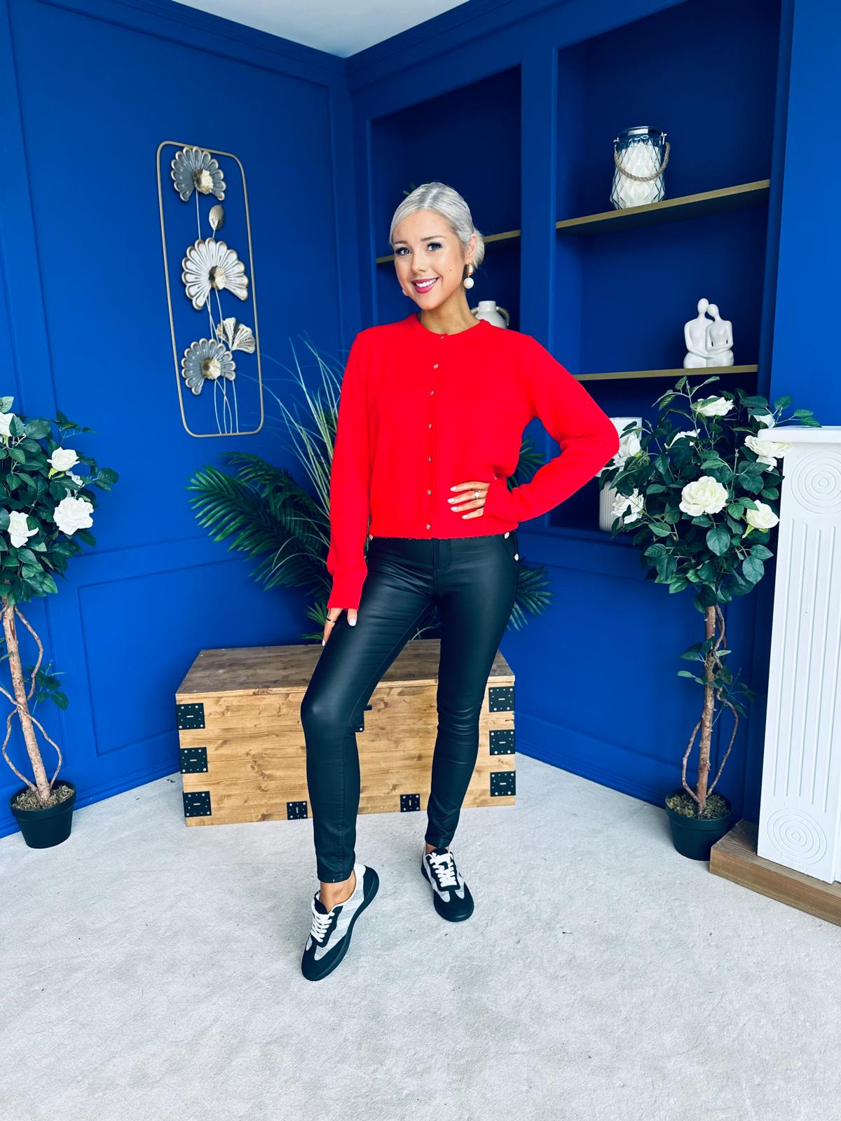 Eila Detailed Cardi Red