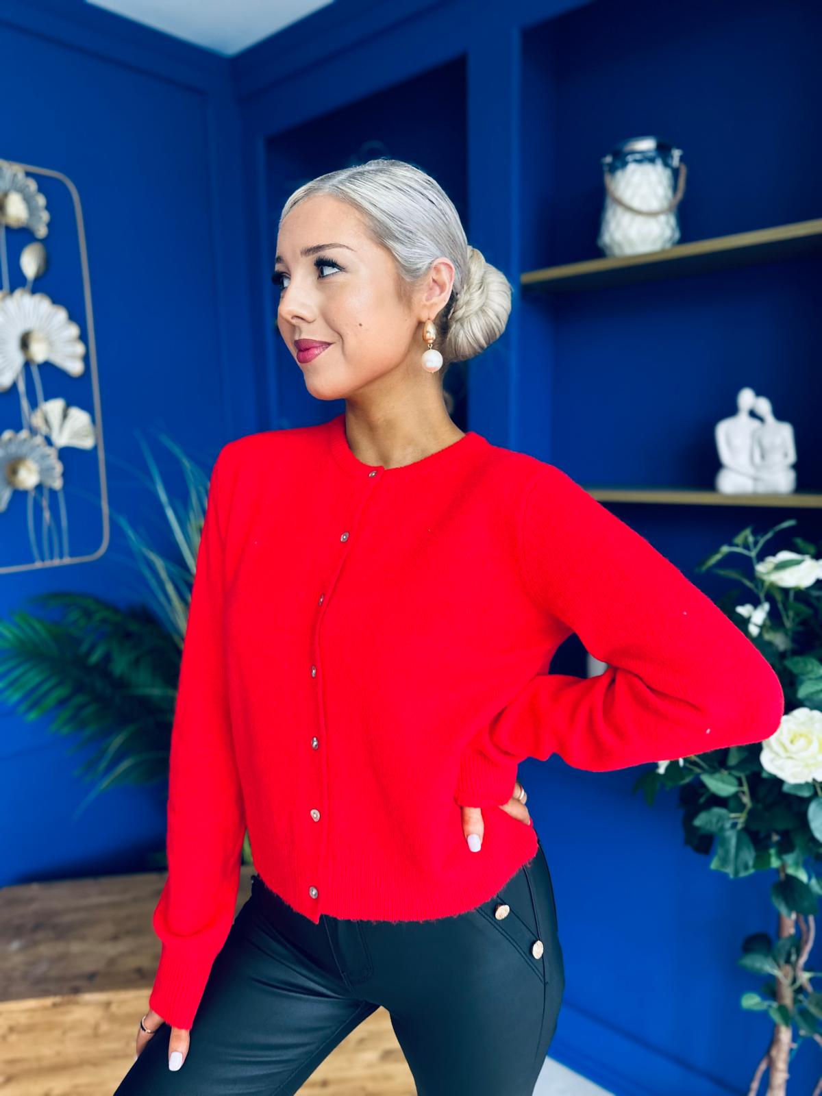 Eila Detailed Cardi Red