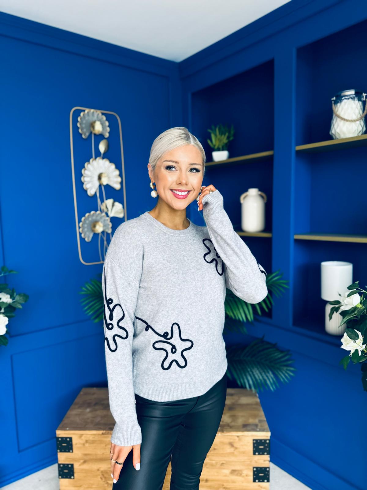 Sam Detailed Knit Jumper Grey
