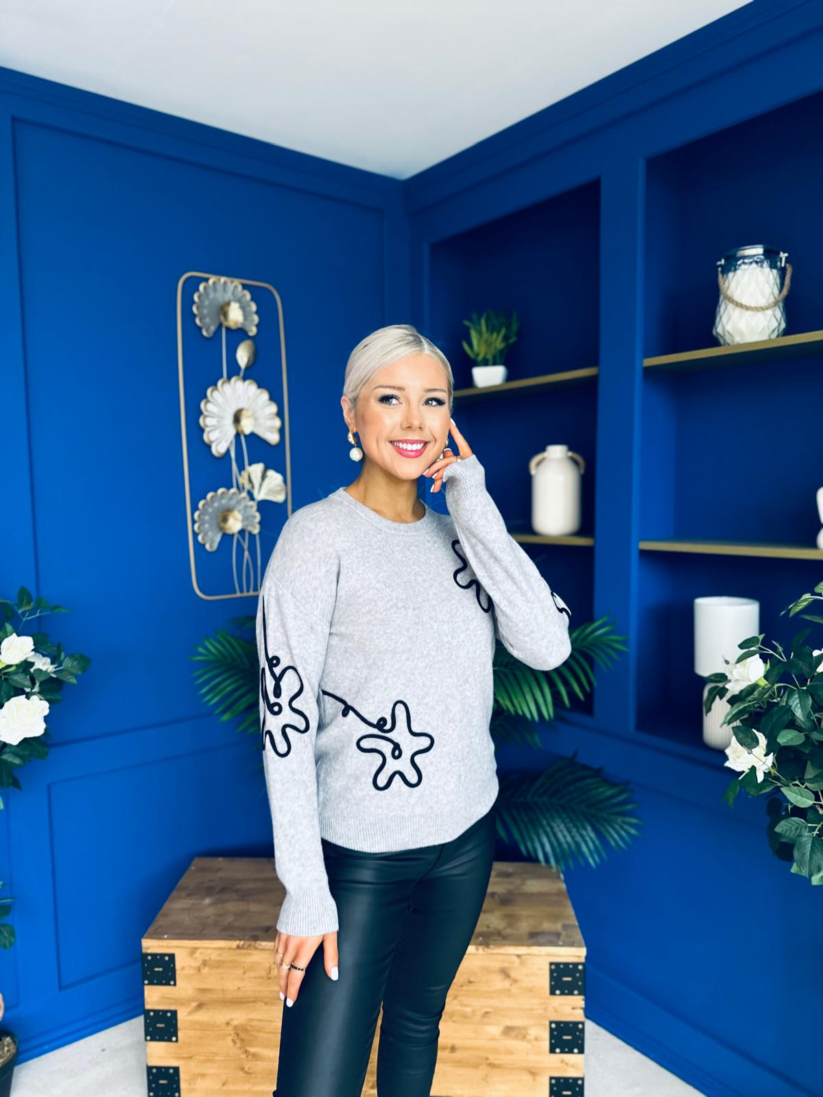 Sam Detailed Knit Jumper Grey