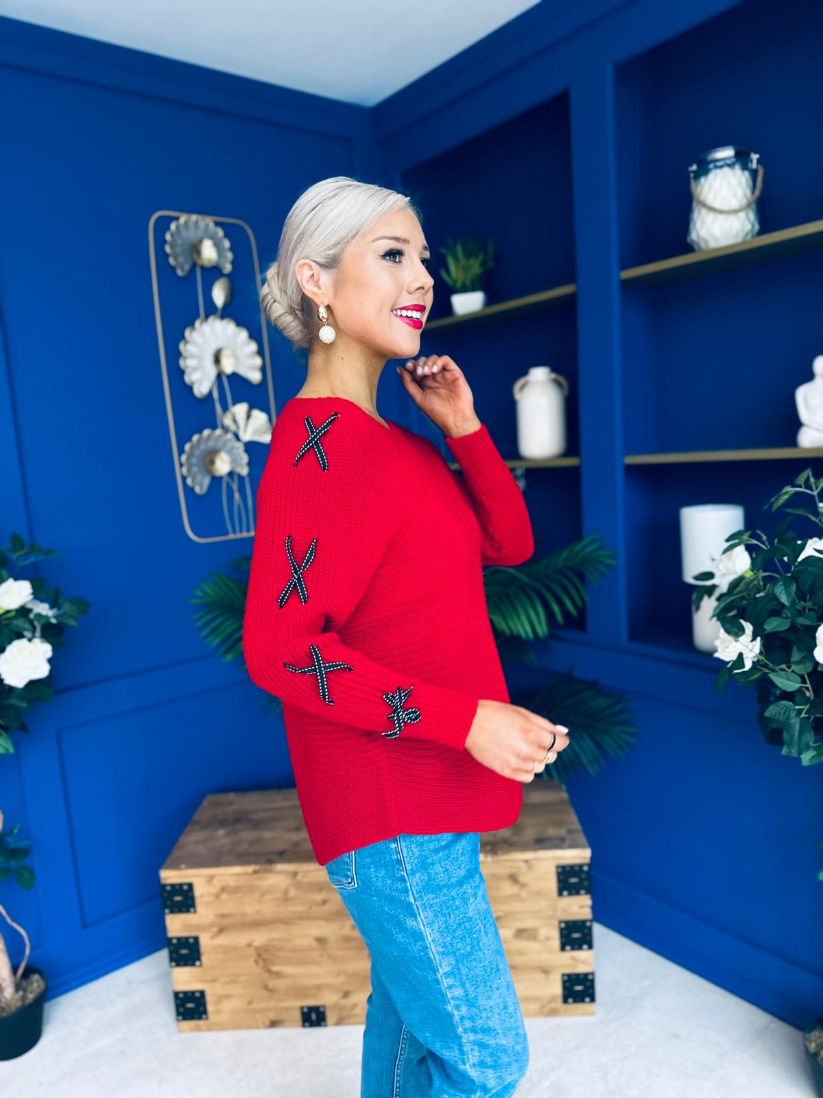 Henri Ribbon Detail Jumper Red