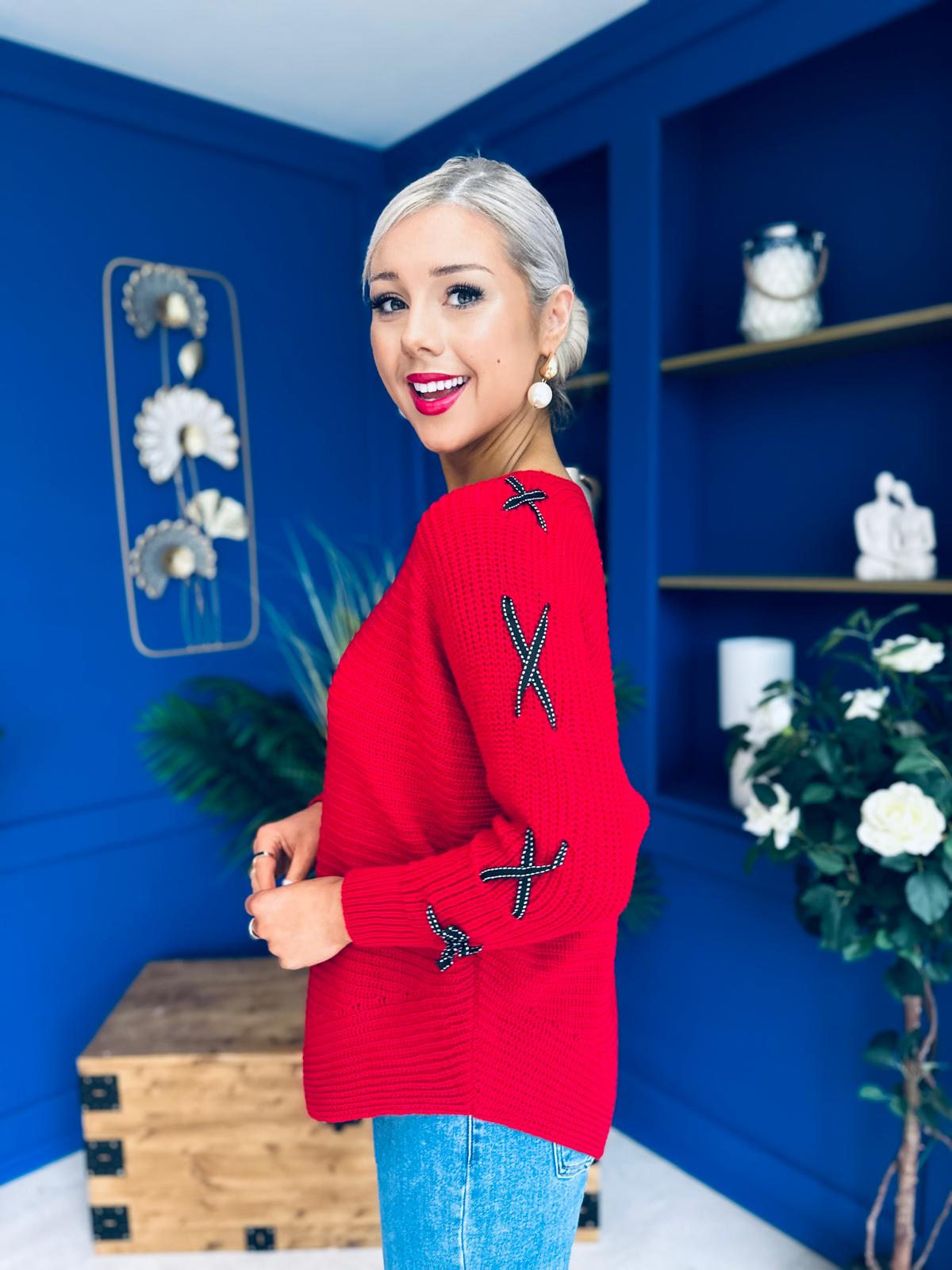 Henri Ribbon Detail Jumper Red