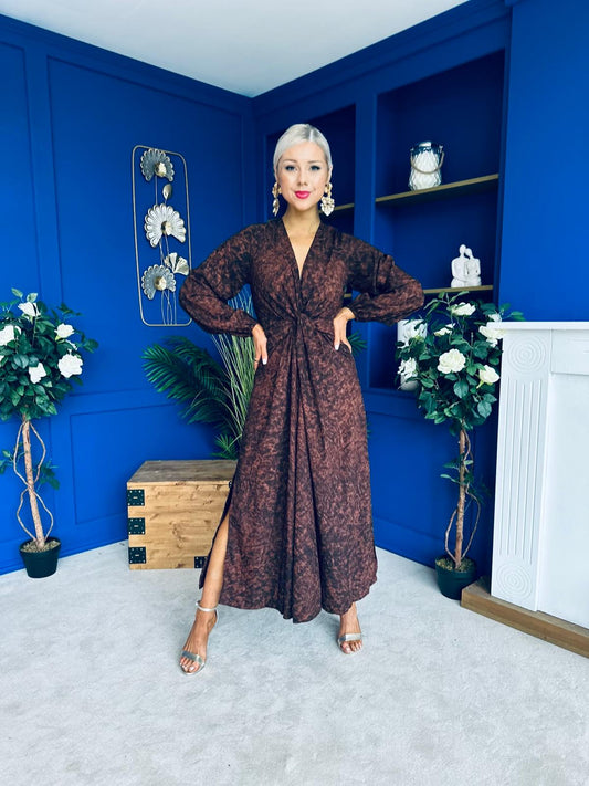 Imogen Knot Detail Midi Dress Marbled Coco