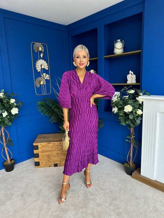 Maria Plisse Detail Midi Dress Violet