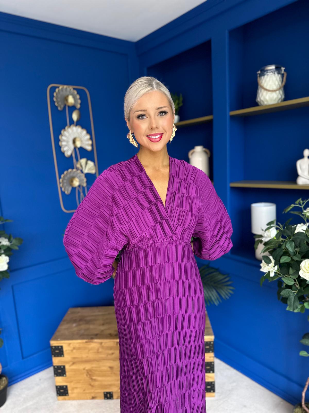 Maria Plisse Detail Midi Dress Violet