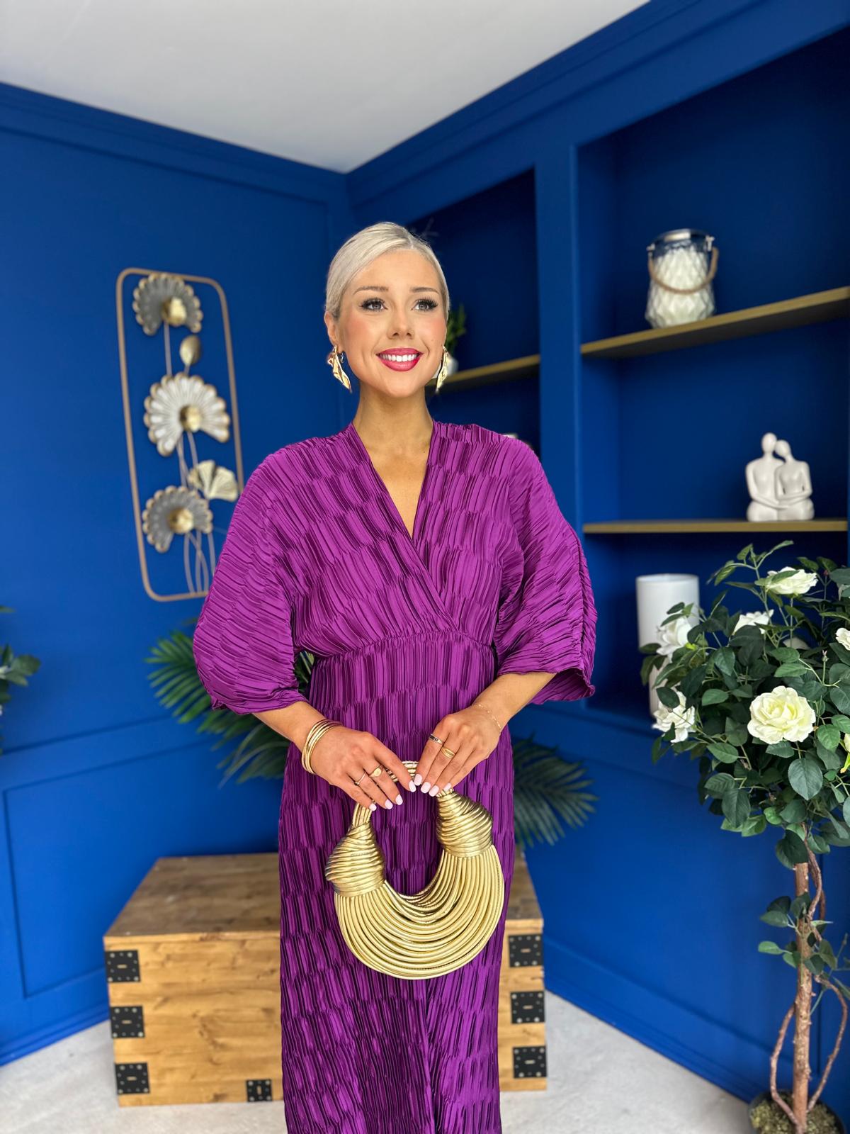 Maria Plisse Detail Midi Dress Violet