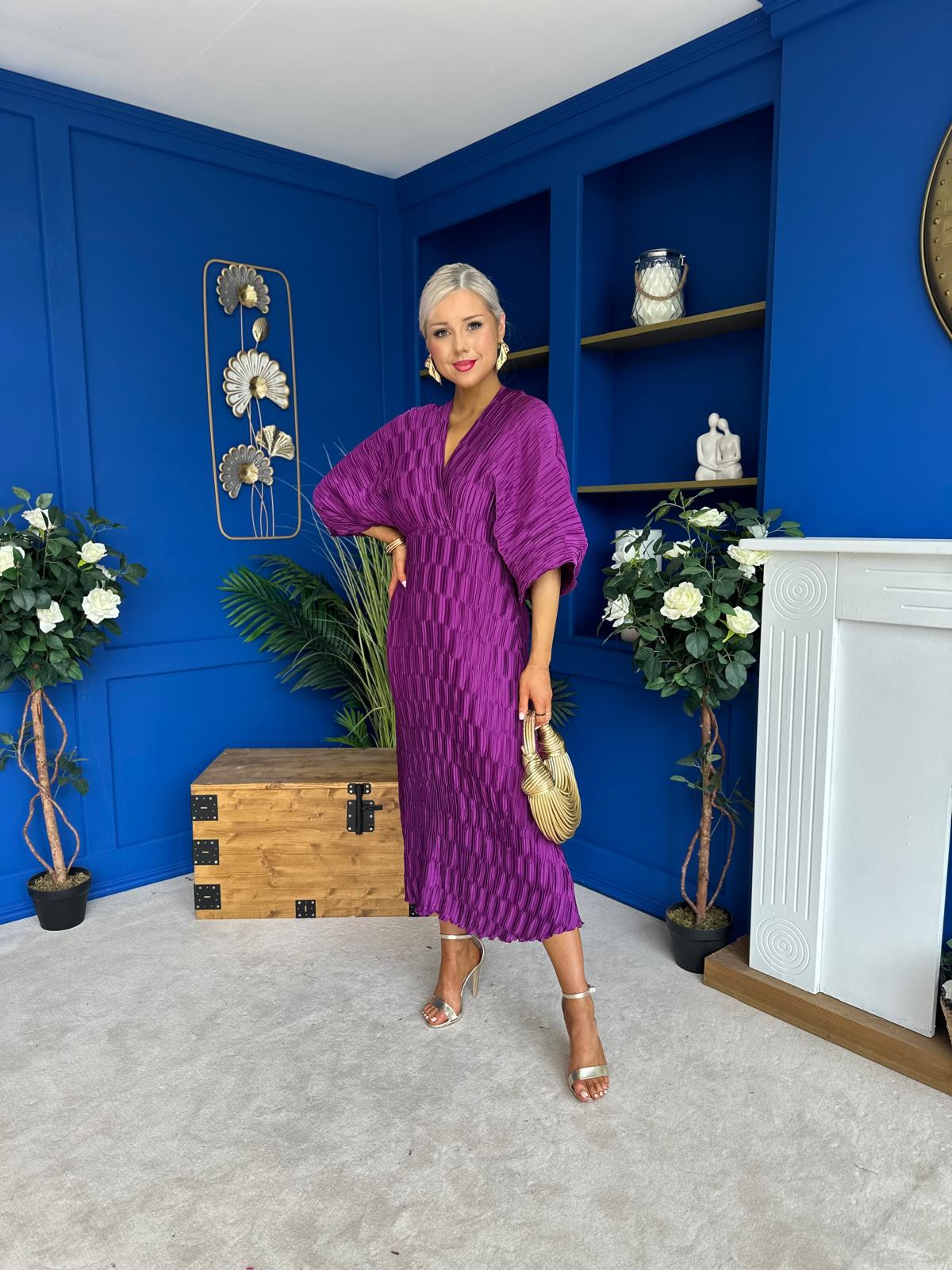 Maria Plisse Detail Midi Dress Violet