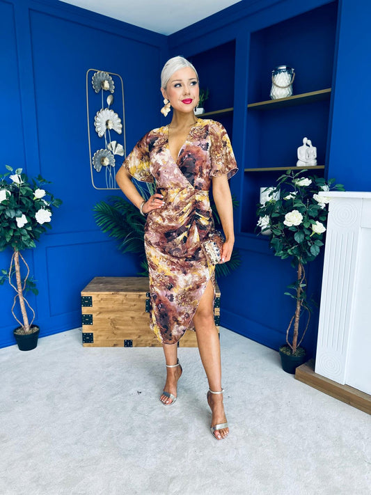 Isla Gathered Detail Midi Dress Multi Floral