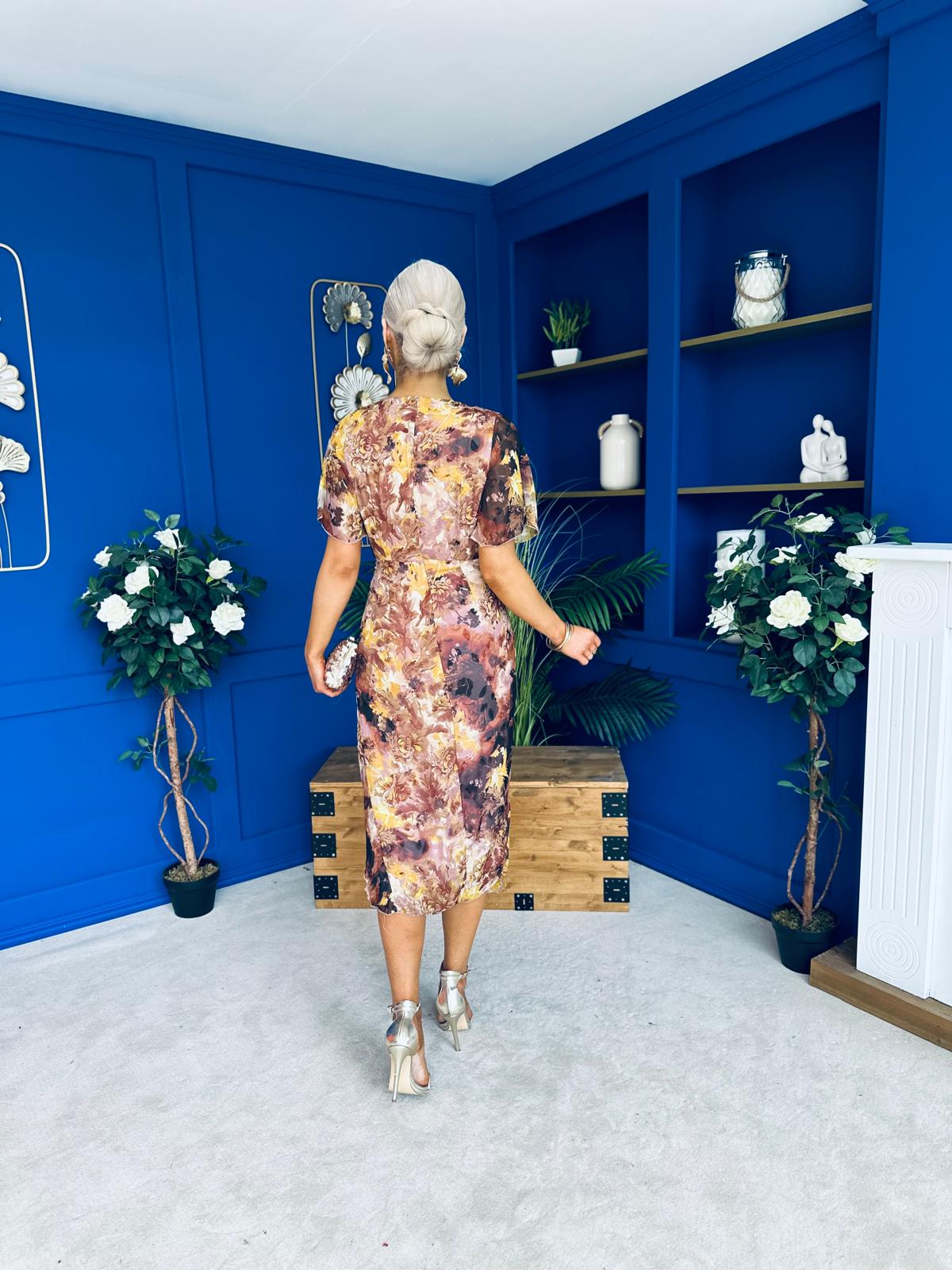 Isla Gathered Detail Midi Dress Multi Floral