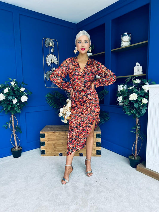 Elsa Foiled Print Long Sleeve Assymetric Dress