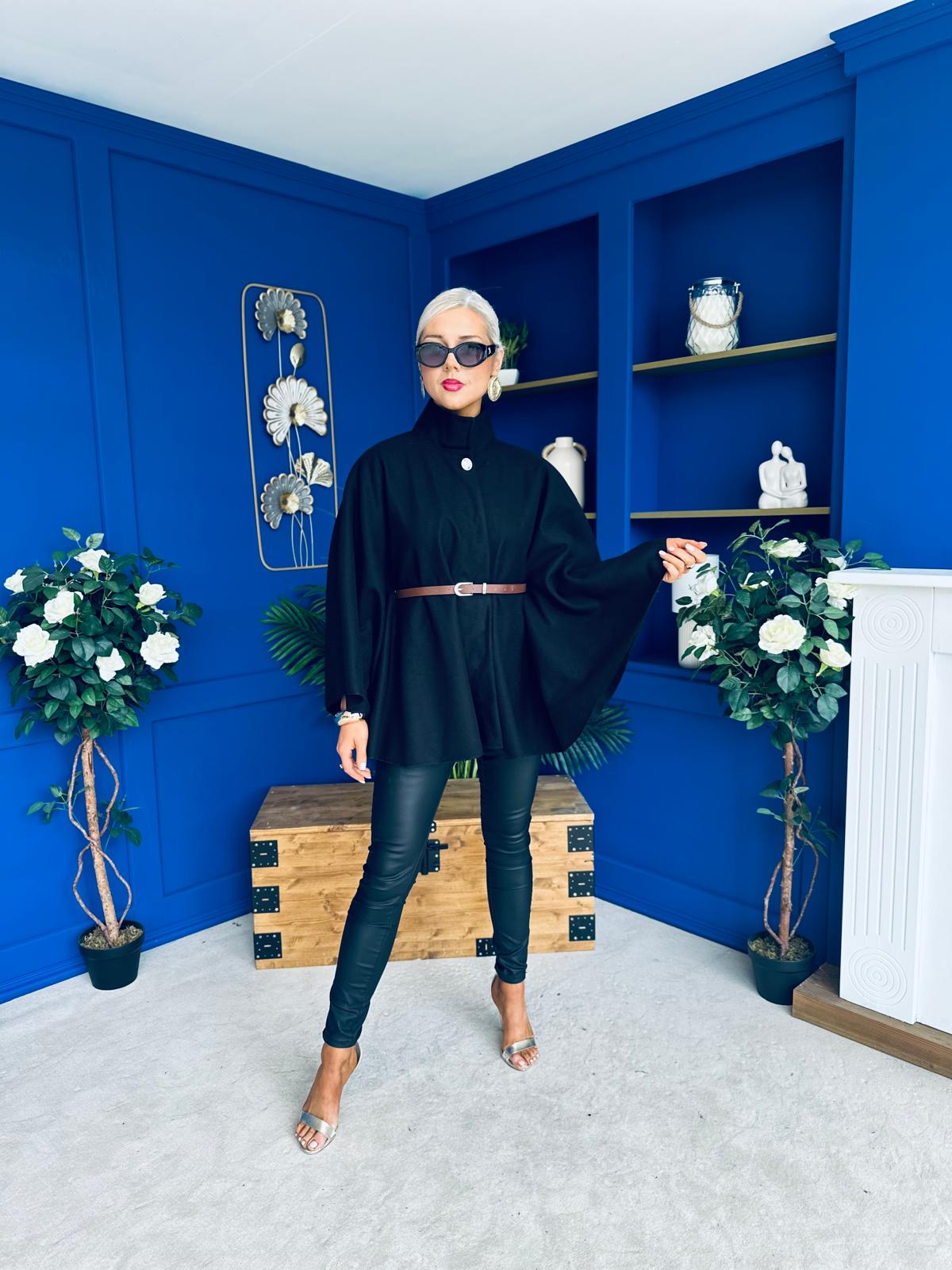 Justine Belted Cape Black