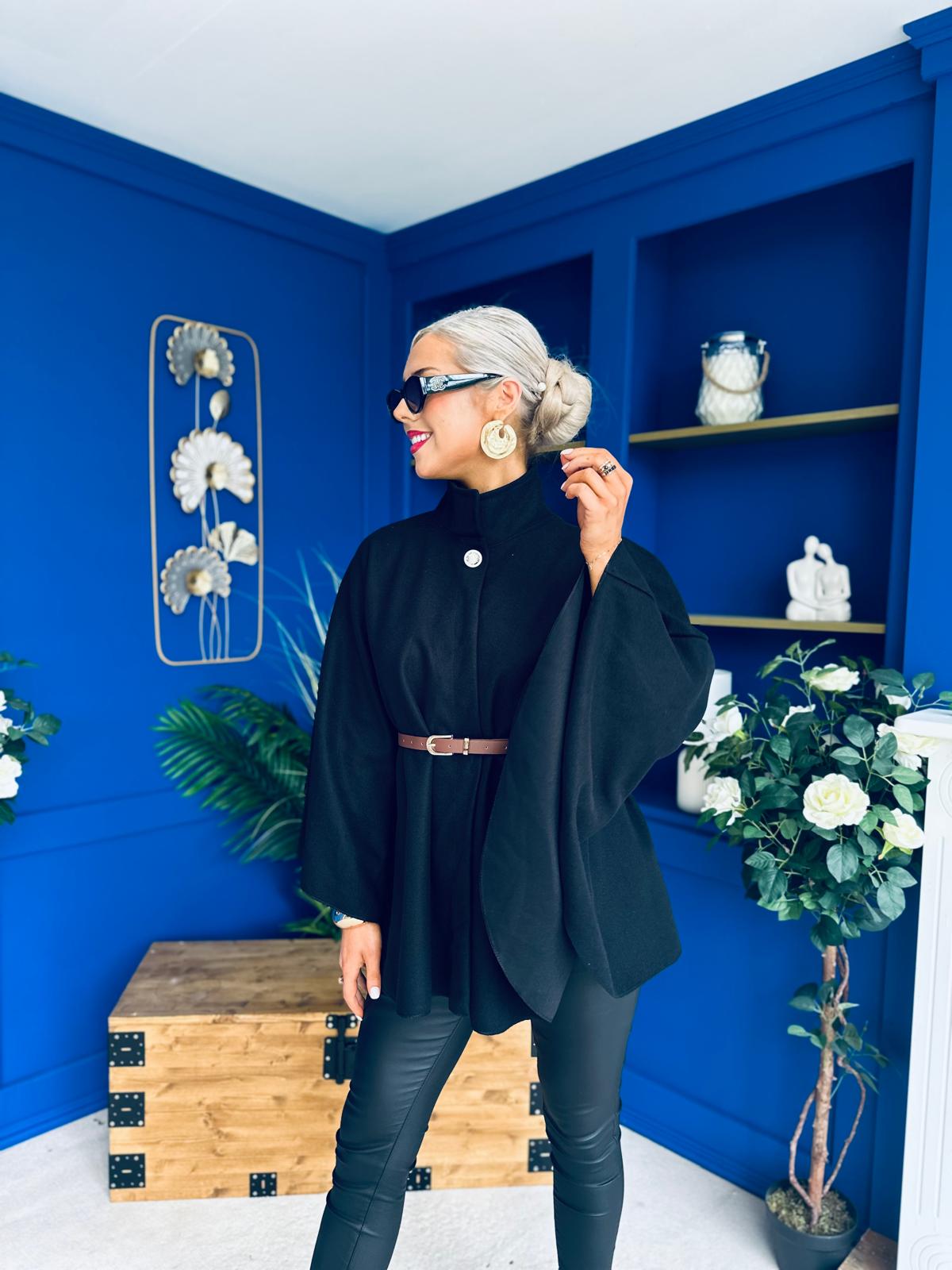 Justine Belted Cape Black