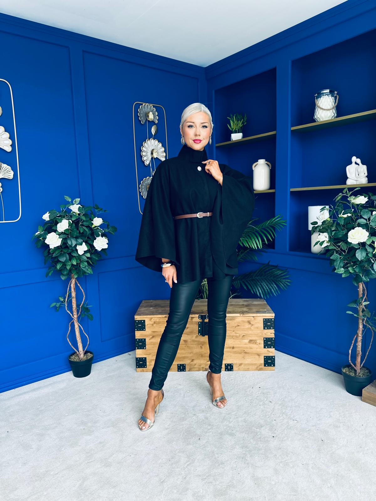 Justine Belted Cape Black