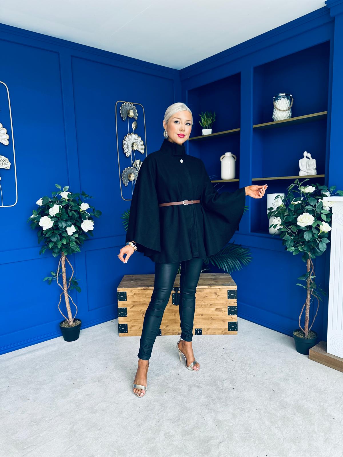 Justine Belted Cape Black