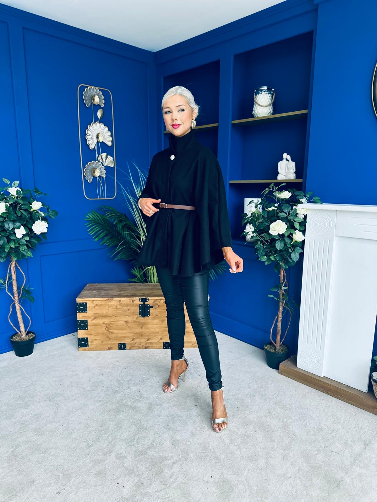 Justine Belted Cape Black