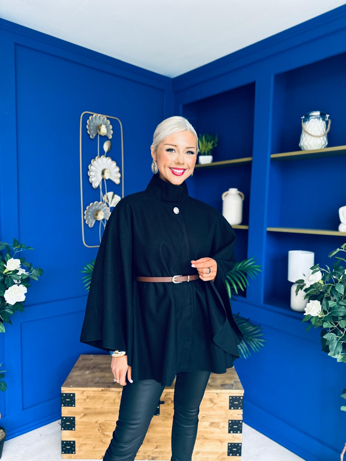 Justine Belted Cape Black