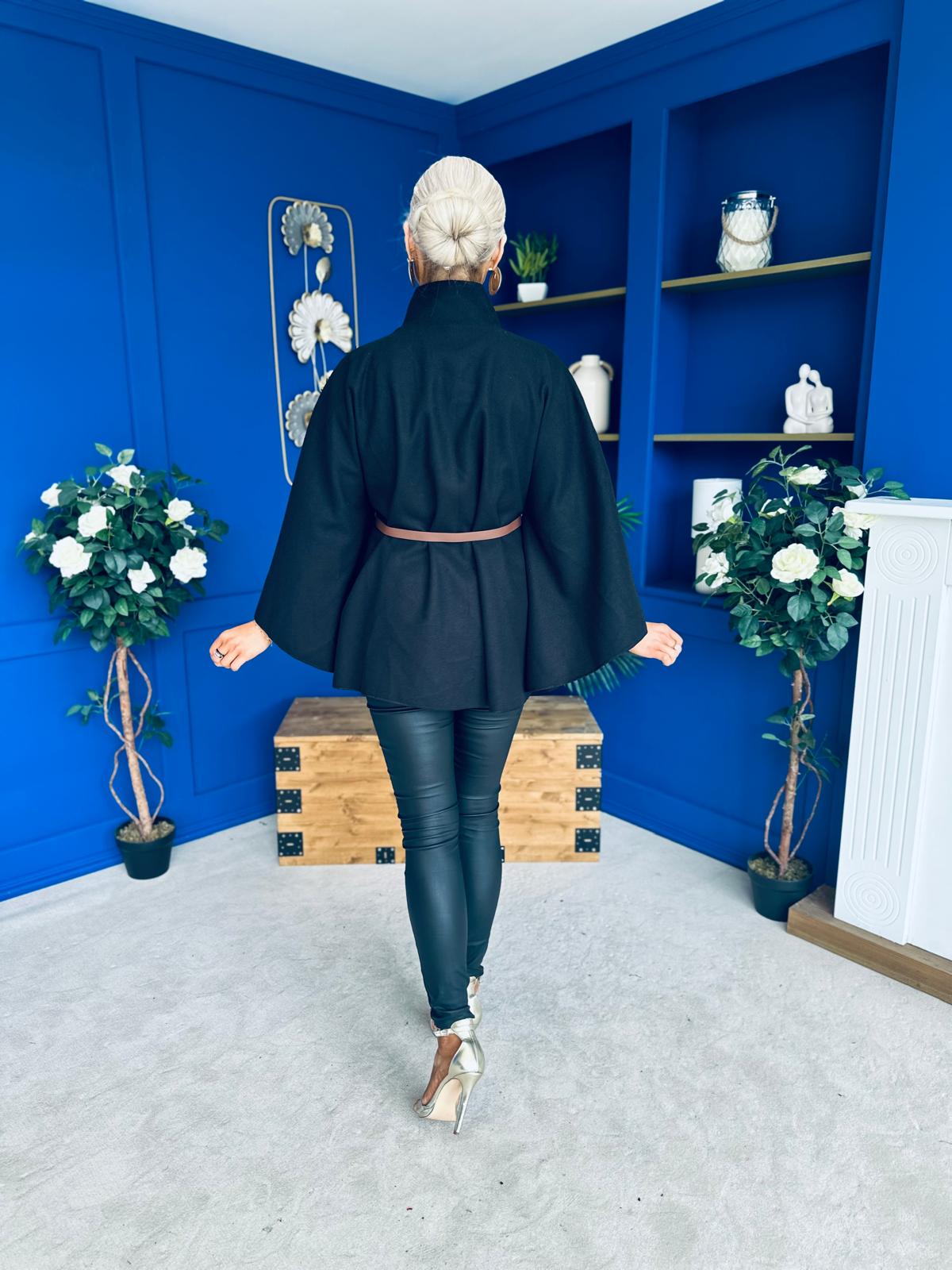 Justine Belted Cape Black