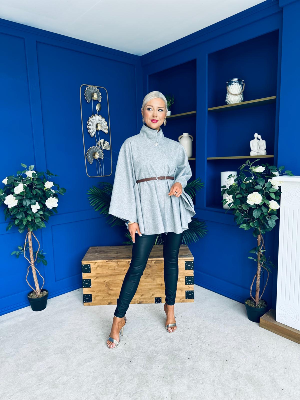 Justine Belted Cape Grey