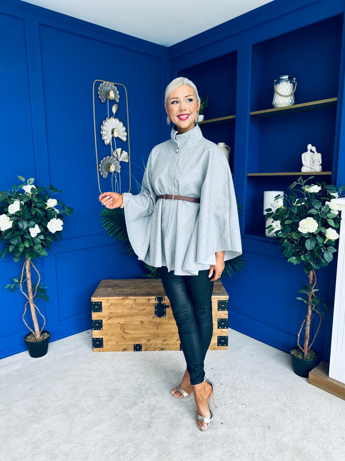 Justine Belted Cape Grey