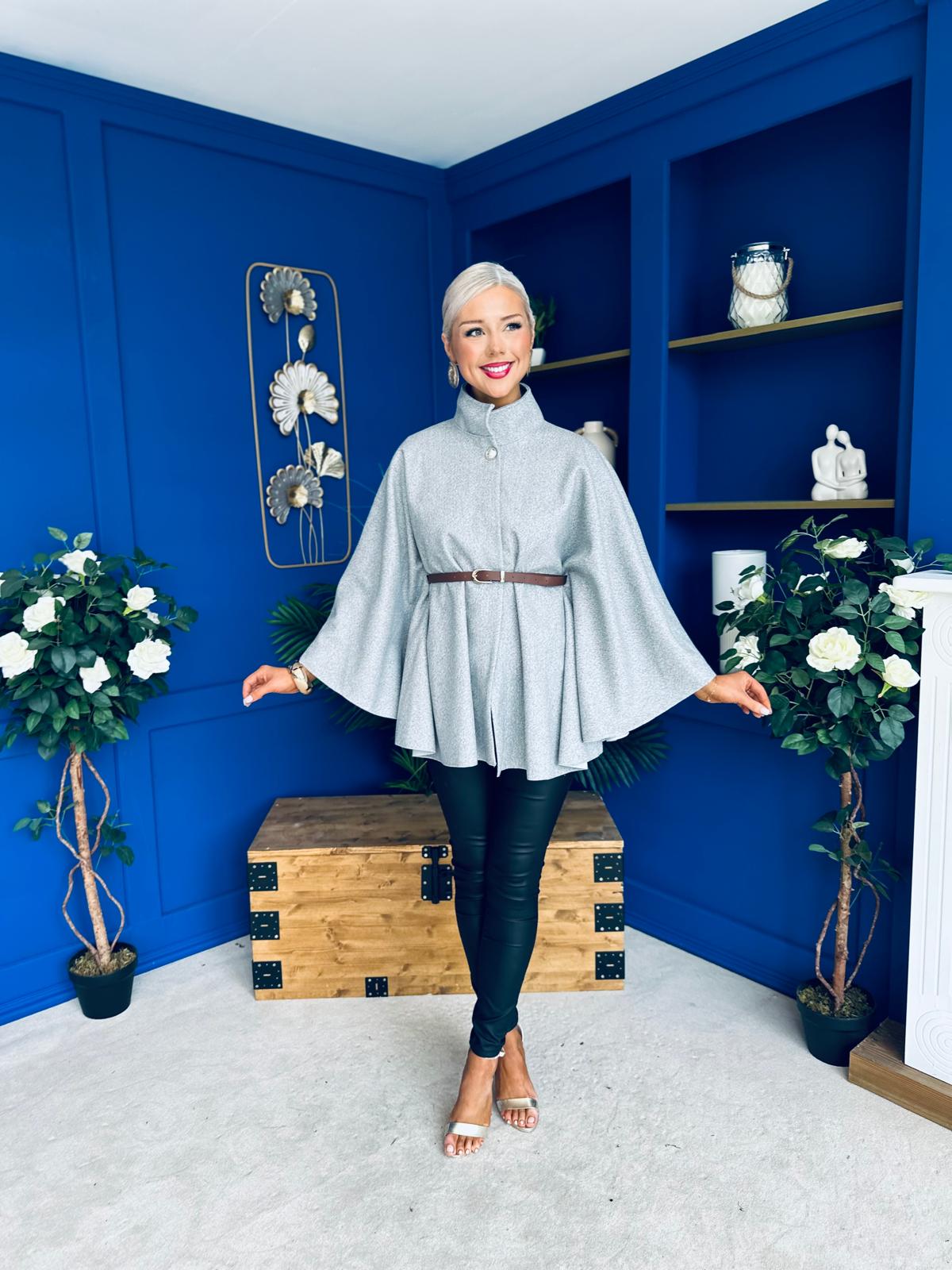 Justine Belted Cape Grey