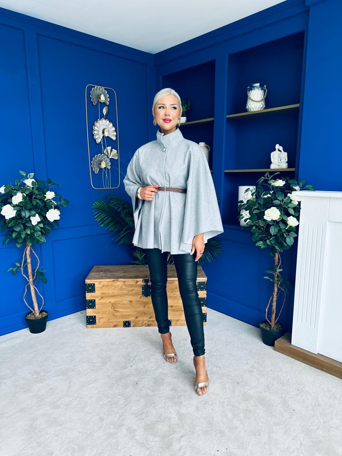 Justine Belted Cape Grey