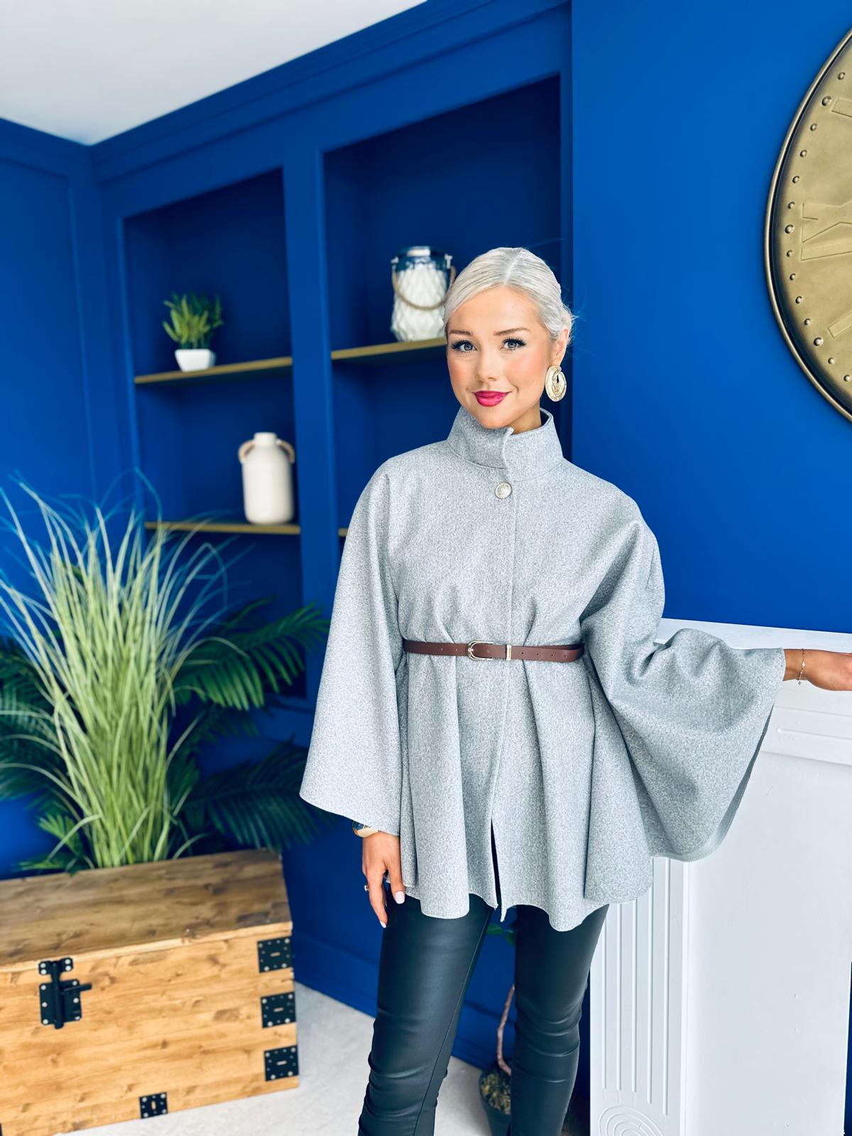 Justine Belted Cape Grey